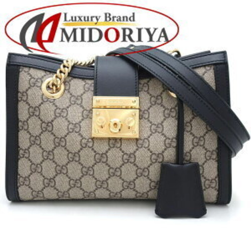 GUCCI GG Shoulder Bag Cruise Collection Leather Supreme Canvas Beige Black